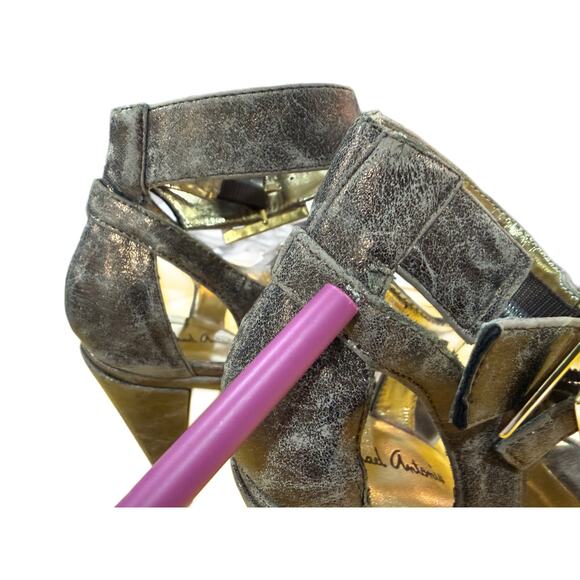 NWOT Michael Antonio Brown/Gold/Bronze Leather Platform Strappy Heels, SIZE 8 - Picture 8 of 17